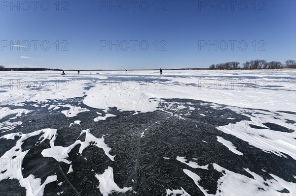 Winter, ice pattern on the Saint Lawrence River, Province of Quebec, Canada, North America