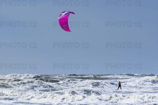 Kitesurfer, water sports, sea, surf, wind, umbrella, surfer, surfing, sport in the North Sea near Zandvoort, Netherlands