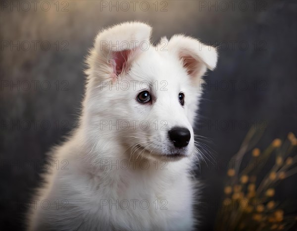 Dog, young dog, White Swiss Shepherd, Berger Blanc Suisse, puppy, recognised dog breed from Switzerland (picture KI generated), AI generated