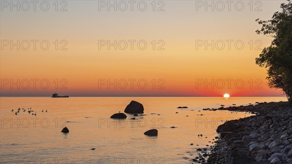 Dawn on the striking rock on the coast of Lohme on the island of Ruegen