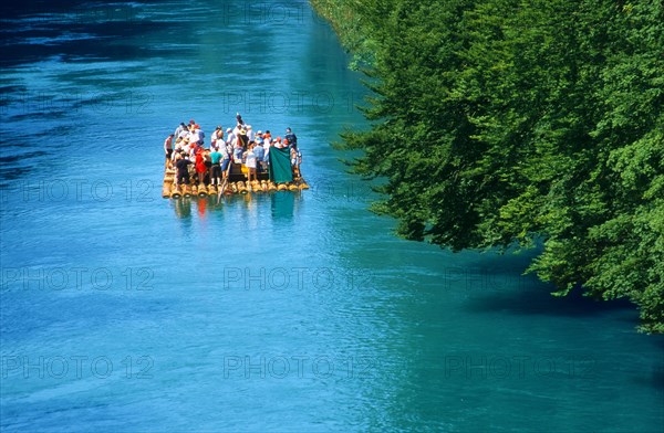 Wooden Raft on the Isar near Munich, Bavaria, Germany, Europe