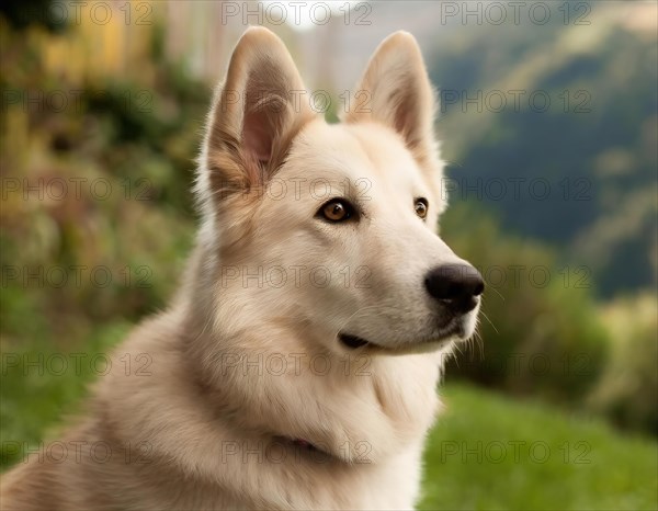 Dog, young dog, White Swiss Shepherd, Berger Blanc Suisse, recognised dog breed from Switzerland (picture KI generated), AI generated