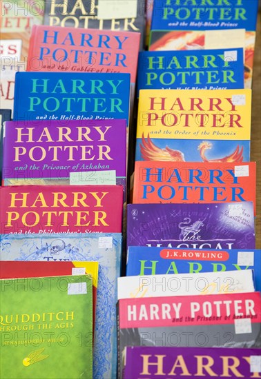 Harry Potter books on display at a car boot sale, UK