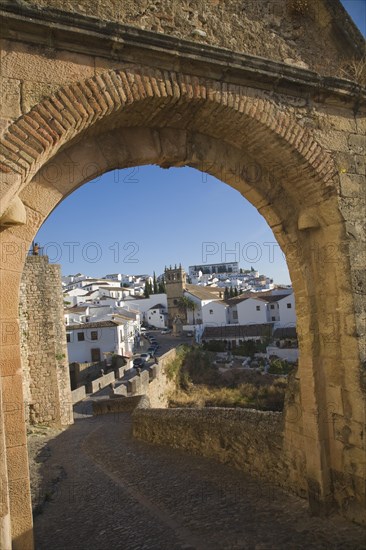 Puerta de Felipe V historic city gateway into the old city, Ronda, Spain, Europe