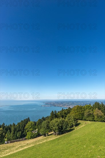 View from the Pfaender, 1064m, local mountain of Bregenz, to Lindau, Lake Constance, Vorarlberg, Alps, Austria, Europe