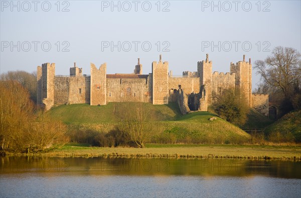 Framlingham castle curtain wall ramparts and the Mere, Suffolk, England, United Kingdom, Europe