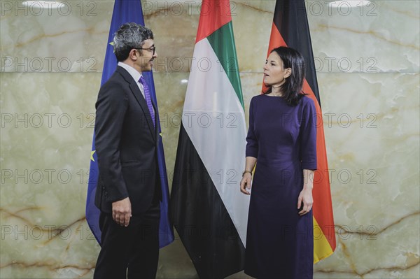 (R-L) Annalena Baerbock (Alliance 90/The Greens), Federal Foreign Minister, and Sheikh Abdullah bin Zayed Al Nahyan, Foreign Minister of the United Arab Emirates, photographed during a joint meeting in Berlin, 20 February 2024 / Photographed on behalf of the Federal Foreign Office