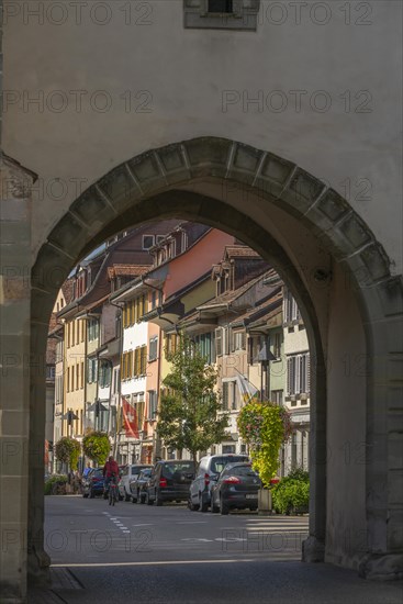 Old town of Dissenhofen on the Rhine, town gate, eaves houses, Frauenfeld district, Canton Thurgau, Switzerland, Europe