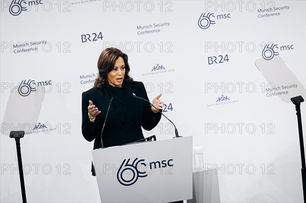 Kamala Harris, US Vice President, recorded during a speech at the Munich Security Conference (MSC) in Berlin, 16 February 2024