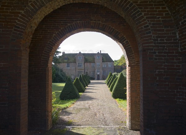 Tudor red brick gatehouse at Ewarton Hall, Suffolk, England, United Kingdom, Europe