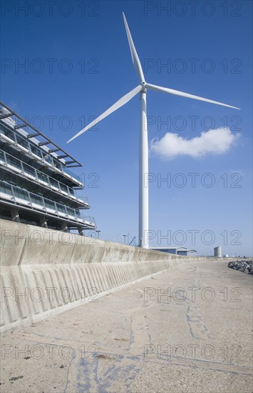 Large wind turbine known as Gulliver by Orbis energy centre, Lowestoft, Suffolk, England, United Kingdom, Europe