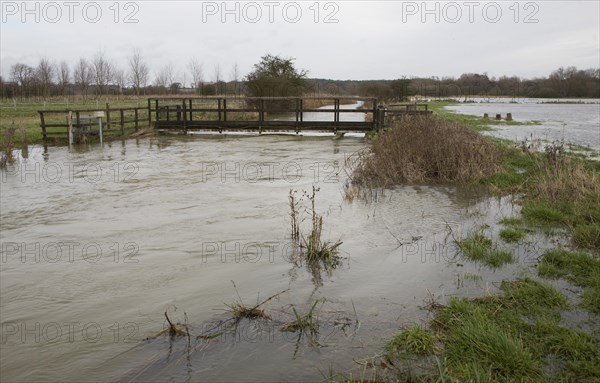 Flooding on the River Deben at Naunton Hall weir, Rendlesham, Suffolk, England in late December 2012