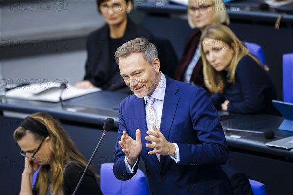 Christian Lindner (FDP), Federal Minister of Finance, recorded during a government questioning in the plenary session of the Bundestag. Berlin, 21.02.2024