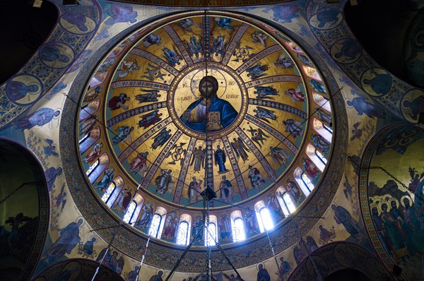 Interior view of the church, Metropolitan Church of St Gregorios Palamas, dome, mosaic, Thessaloniki, Macedonia, Greece, Europe