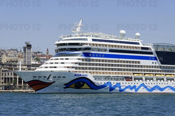 Cruise ship AIDAstella, year of construction 2013, 253, 3m long, 2700 passengers, at the quay of Karakoey, Istanbul Modern, Beyoglu, Istanbul, Turkey, Asia