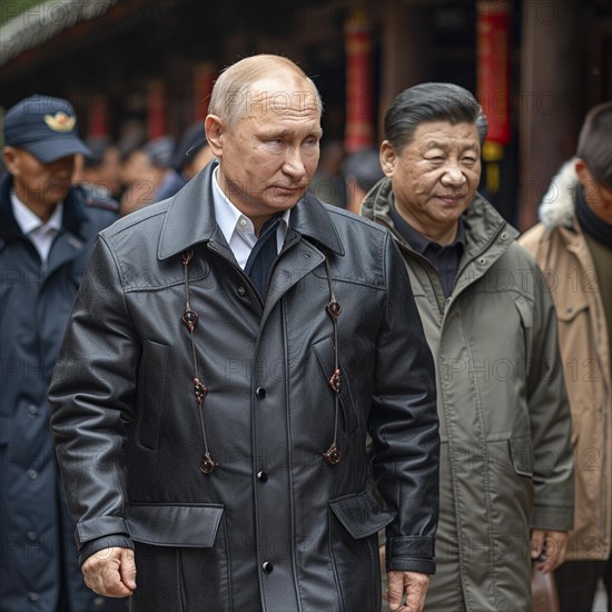 Russian President Vladimir Putin stands with General Secretary of China Xi Jinping, ai generated, AI generated