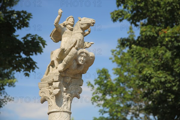 Roman Jupiter column with equestrian figure, column, detail, stone, white, Roman period, Roman, Schierstein harbour, Schierstein, Wiesbaden, Taunus, Hesse, Germany, Europe