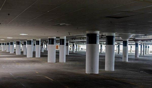 Detroit, Michigan, Pillars in the parking garage hold up the building at The Icon