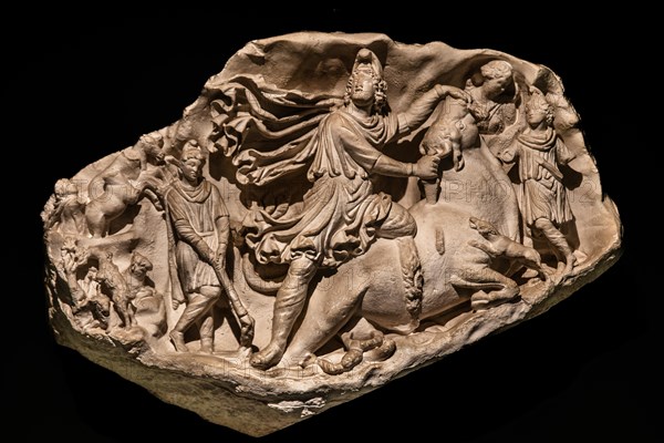 Relief of Mithras killing a bull, 19th century National Archaeological Museum, Villa Cassis Faraone, UNESCO World Heritage Site, important city in the Roman Empire, Friuli, Italy, Aquileia, Friuli, Italy, Europe