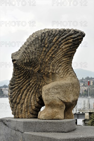 Homme Poisson Volant, sculpture by Gaspard Delachaux, 1985, Montreux, Lake Geneva, Canton of Vaud, Switzerland, Europe