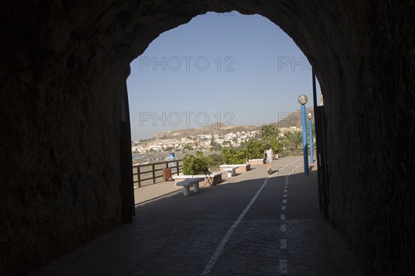 Walkway in former railway tunnels between La Cala del Moral and Rincon de la Victoria, Malaga province, Spain, Europe