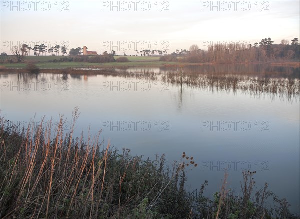 Coastal flooding leading to inundation of land not covered by flood water for 50 years, Ramsholt, Suffolk, England, December 2013