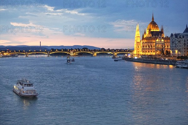 View of the Danube and the parliament building on 20 July 2019