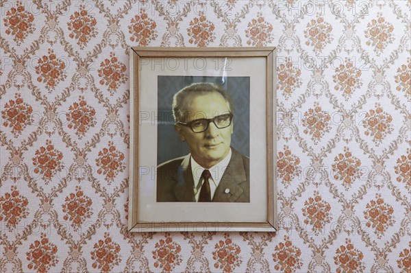 A picture of Erich Honecker in the DDR Museum. The DDR Museum shows the life and everyday culture of the GDR in its permanent exhibition, 11.06.2019