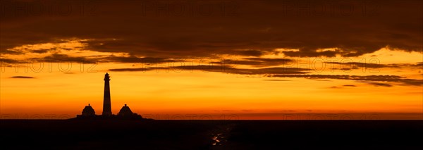 Lighthouse Westerheversand at sunset in summer, Westerhever, Wadden Sea National Park, North Frisia, Nordfriesland, Schleswig-Holstein, Germany, Europe