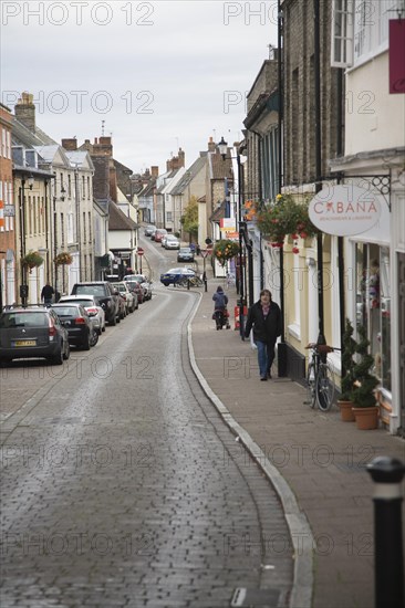 Street view in historic Bury St Edmunds, Suffolk, England, United Kingdom, Europe