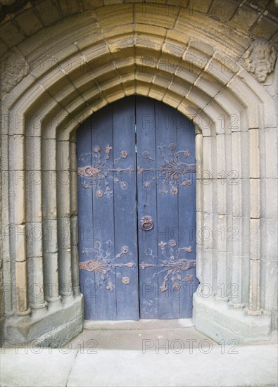 Arched doorway to the Percy family chapel, Tynemouth priory, Northumberland, England, United Kingdom, Europe