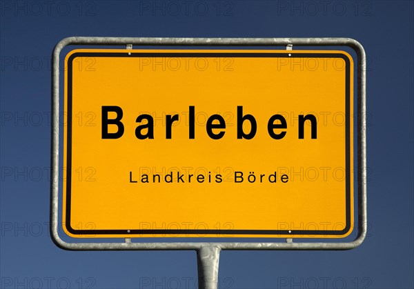 Town sign Barleben, unified municipality in the district of Boerde, Saxony-Anhalt, Germany, Europe