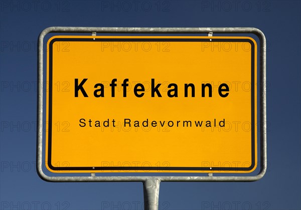 Place name sign Kaffekanne, residential area of the town of Radevormwald, North Rhine-Westphalia, Germany, Europe