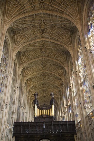 King's College chapel interior with fan vaulting, Cambridge university, Cambridgeshire, England, United Kingdom, Europe