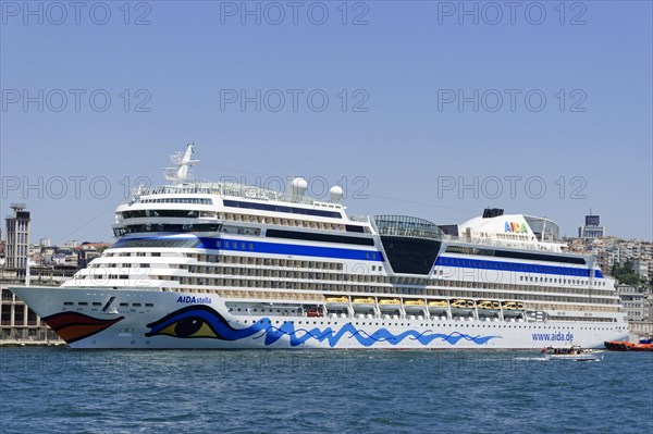 Cruise ship AIDAstella, year of construction 2013, 253, 3m long, 2700 passengers, at the quay of Karakoey, Istanbul Modern, Beyoglu, Istanbul, Turkey, Asia