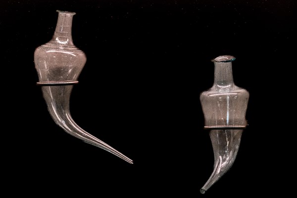 Glass bottles, 1st-4th century, National Archaeological Museum, Villa Cassis Faraone, UNESCO World Heritage Site, important city in the Roman Empire, Aquileia, Friuli, Italy, Aquileia, Friuli, Italy, Europe