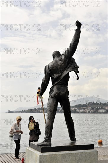 Memorial to Freddie Mercury, 1946, 1991, on the Quai de la Rouvenaz, Montreux, Canton of Vaud, Switzerland, Europe