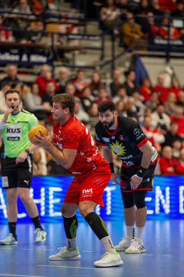 18.02.2024, 2nd HBL, German Handball League, Matchday 21) : Eulen Ludwigshafen against TuS N-Luebbecke (final score 34:32) . Picture: Kian Schwarzer (22), Eulen Ludwigshafen