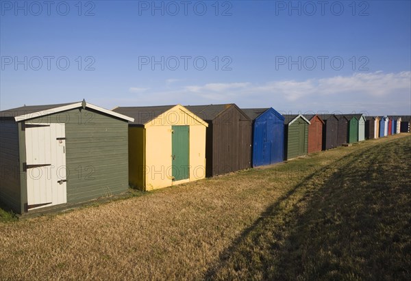 Colourful seaside beach huts at Harwich, Essex, England, United Kingdom, Europe