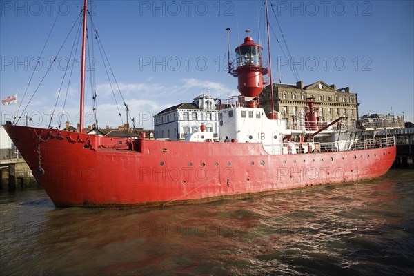 Red Trinity house lightship LV18 in the harbour at Harwich, Essex, England, United Kingdom, Europe