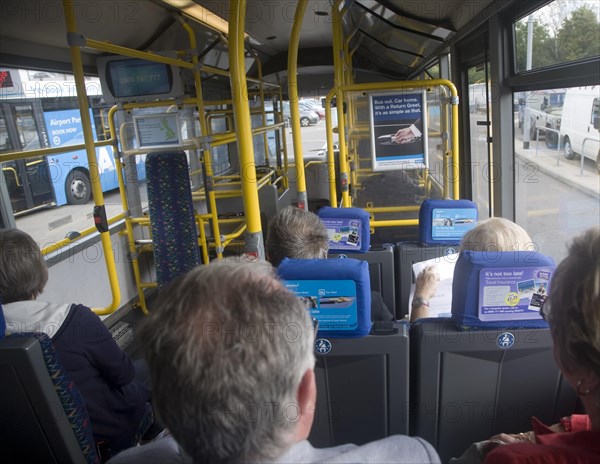 Passengers travelling on Airparks airport parking shuttle bus Gatwick airport, London, England, United Kingdom, Europe