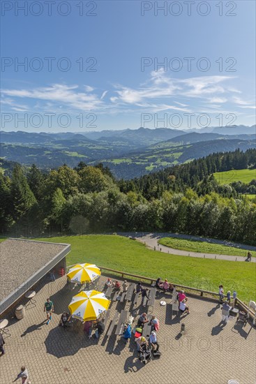 Alpine view from the Pfaender, 1064m, Bregenz's local mountain, viewing terrace, tourists, Vorarlberg, Alps, Austria, Europe