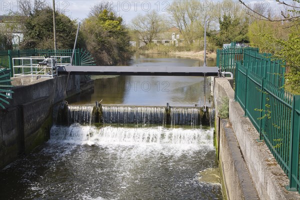 Flood control barrier on River Gipping, Ipswich, Suffolk, England, United Kingdom, Europe