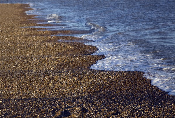 Waves forming cusps on shingle beach, Bawdsey, Suffolk, England, United Kingdom, Europe