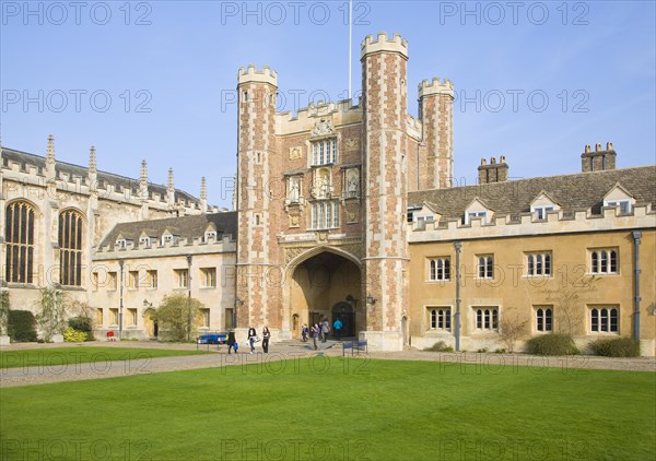 Trinity College courtyard and gatehouse, University of Cambridge, Cambridgeshire, England, United Kingdom, Europe