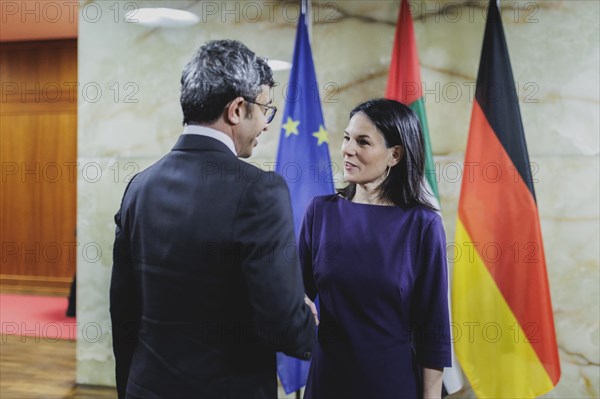 (R-L) Annalena Baerbock (Alliance 90/The Greens), Federal Foreign Minister, and Sheikh Abdullah bin Zayed Al Nahyan, Foreign Minister of the United Arab Emirates, photographed during a joint meeting in Berlin, 20 February 2024 / Photographed on behalf of the Federal Foreign Office