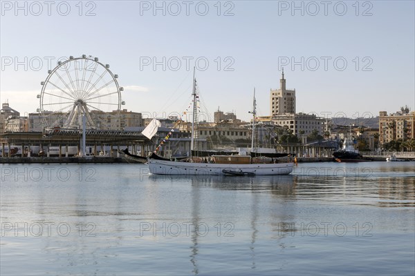 Sailing boat in the harbour of Malaga, Costa del Sol, 11.02.2019