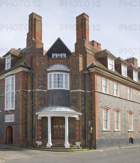 Entrance doorway to The Rest building dating from 1913, Aldeburgh, Suffolk, England, United Kingdom, Europe