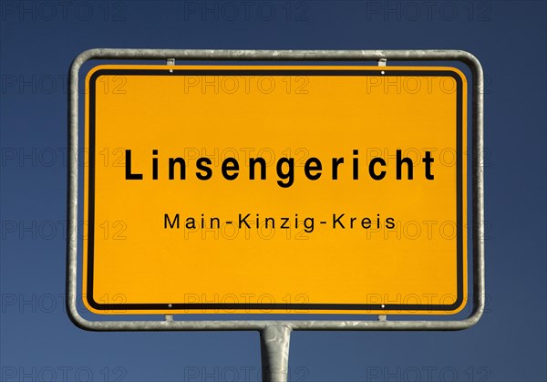 Town sign Linsengericht, municipality in the Main-Kinzig district, Hesse, Germany, Europe