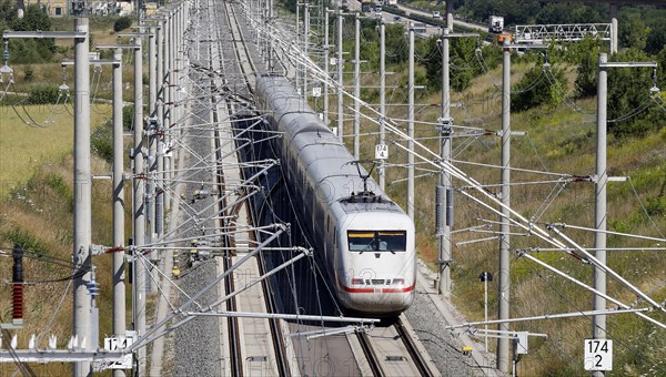 An ICE 1 on the high-speed line for ICE trains near Ichtershausen. The new Leipzig Erfurt line is a high-speed railway line between Erfurt and Nuremberg, 19 June 2018
